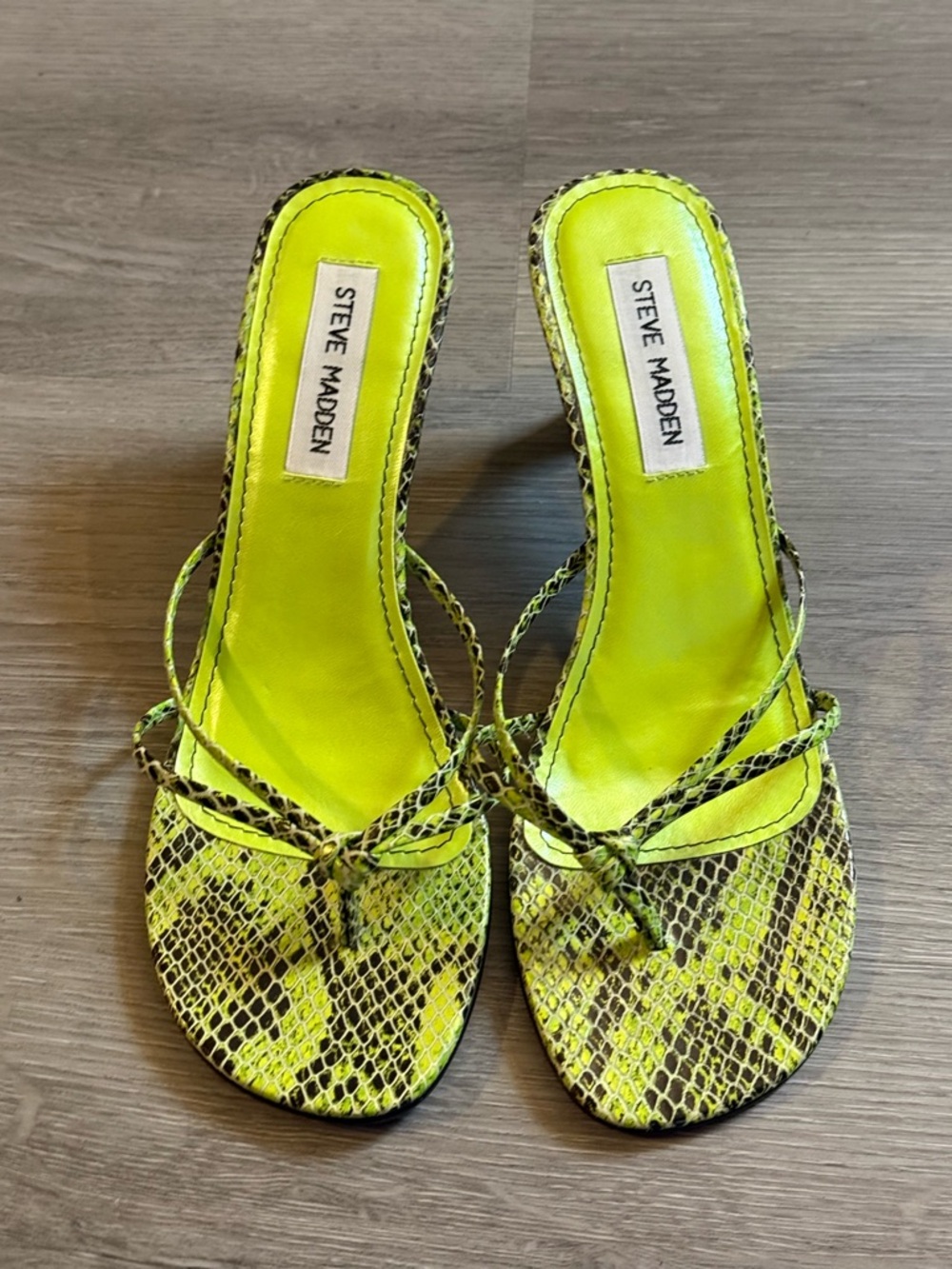 Steve Madden Neon Yellow Snake-Print Strappy Slide Sandals